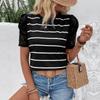 YYFS Women's Fashion Casual Summer Stripe Print Short Sleeve O-Neck Blouses & Shirts