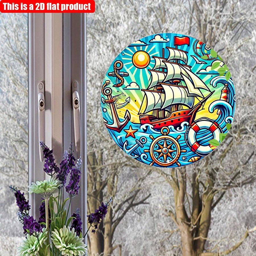 2D flat 20*20cm 1pc Retro Cartoon sailboat&anchor patterns wall art ornament, rustic Nautical theme decoration for Bedroom, sailboat, beach houses a
