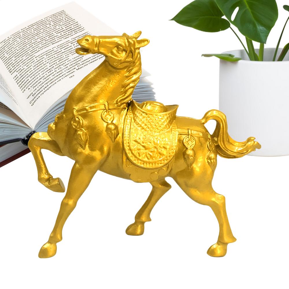 

Horse Figurines Metal Golden Animal Figurine For Wealth Desk Ornament Home Room Shelf Mantel Bookshelf Tabletop Car New Year