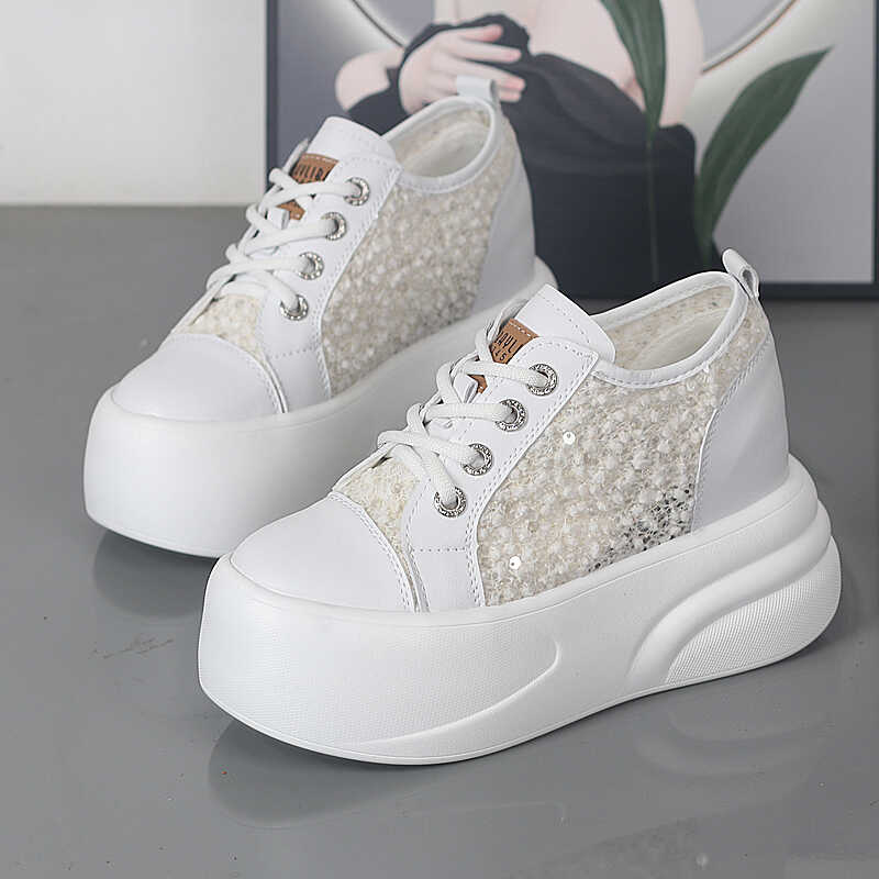 Fashion Female Summer Fashion Lightweight MeshSneakers 8cm Hidden Heel Platform Sport Shoes Comfortable Running Mesh Trainers