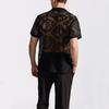 Summer Men's Mesh Lace Knit Short Sleeve Shirt Streetwear Hollow-Out Dance Perspective Shirts Nightclub Disco Performance Tops