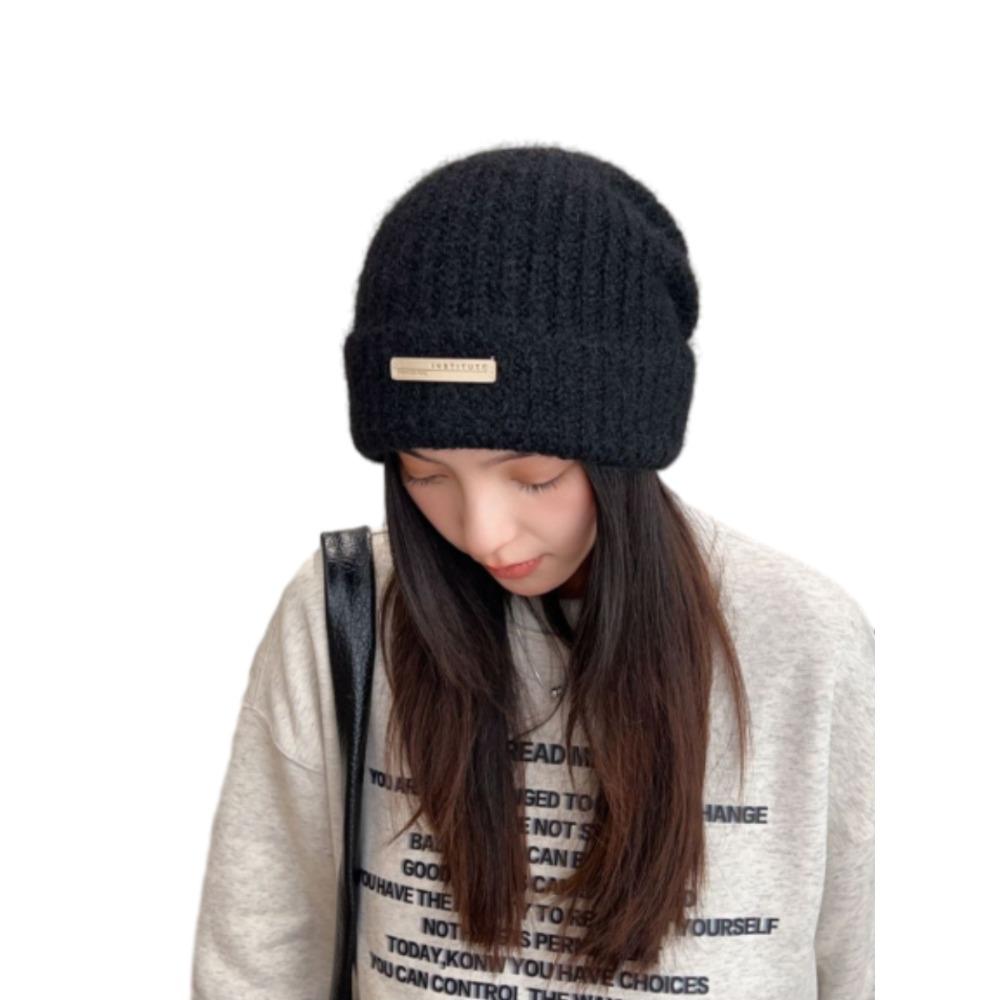 

Вязаная шапка-пуловер в корейском стиле, универсальная шапка-бини без полей, уличная одежда, плюшевая шерстяная шапка, для девочек чёрный