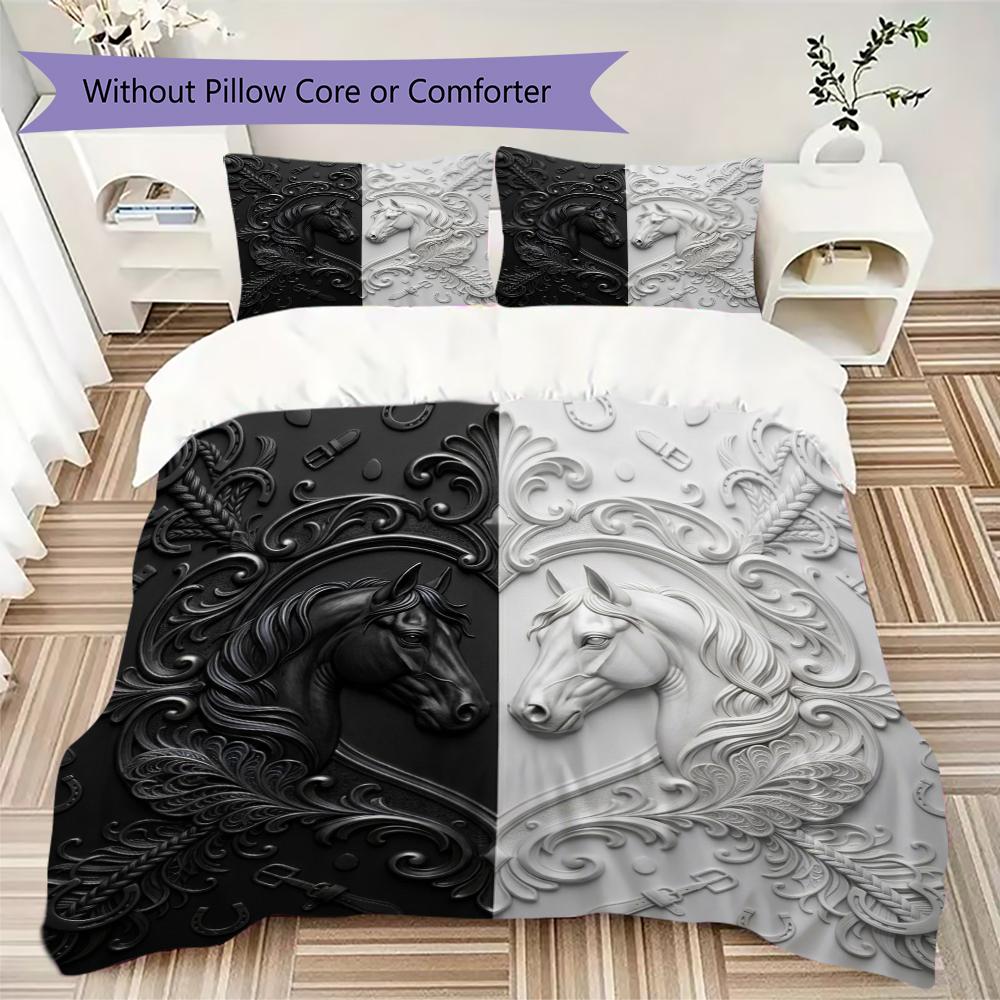 B&W Animals Pattern Bedding uilt Set uilt Cover Pillowcase Home Decoration Birthday Gift (1 * duvet cover + 2 * pillowcase without core)32