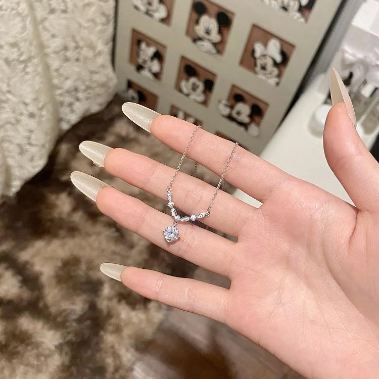 Shining Water Drop Pure Silver Necklace, Women's Light Luxury Clavicle Chain, Birthday Gift