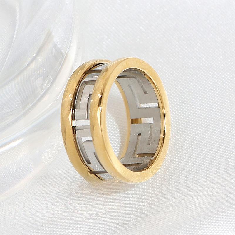 Vintage Contrast Chain Hollow Ring Titanium Steel Electroplating Premium Sense Ring Women's Jewelry