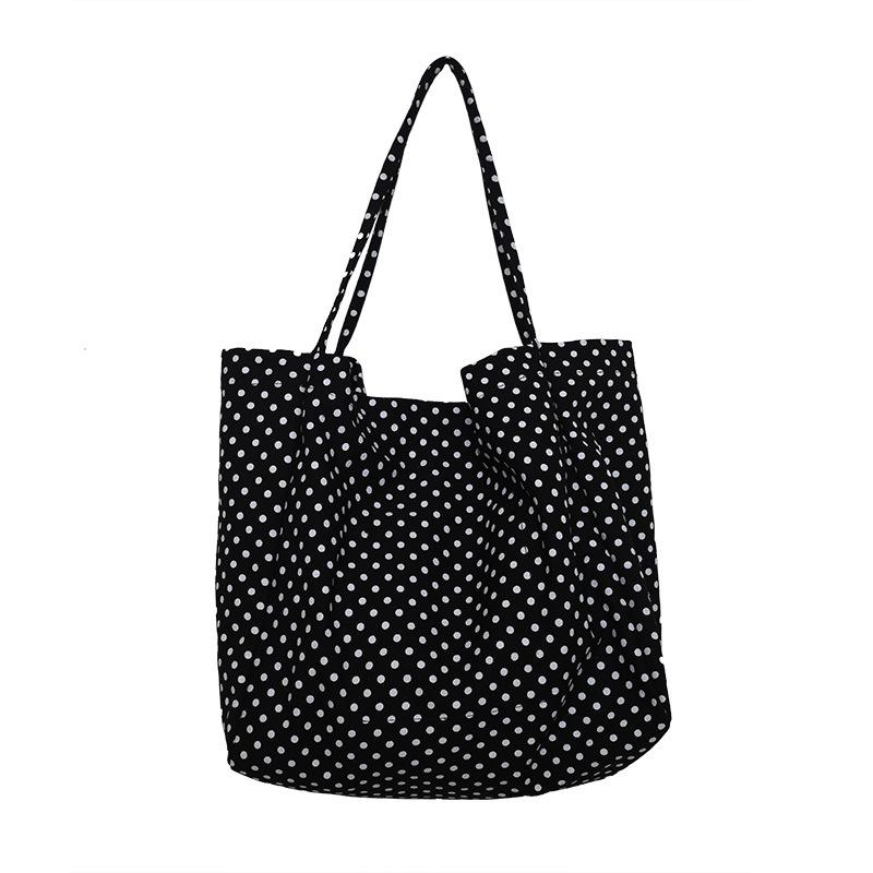 New canvas tote bag fashion trend hot-selling versatile casual large-capacity polka dot shoulder bag college student commuting