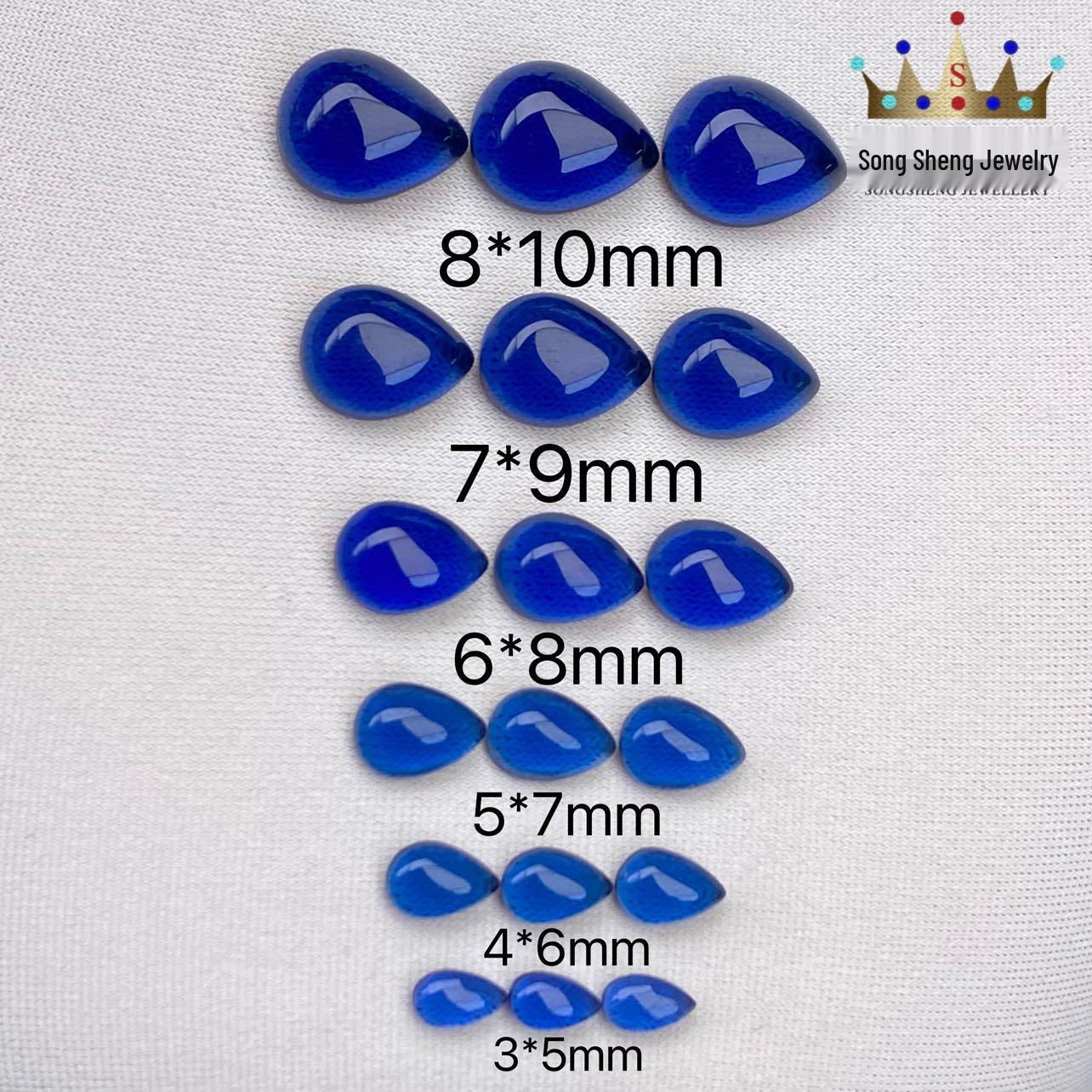 Nano Royal Blue Pear-Shaped Synthetic Sapphire Cabochon for Ring Inlay 3x5mm