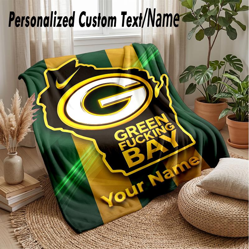 Green Bay Packers Coperta Plaid Personalizzata Stampa il Tuo Nome Testo Morbida Calda Coperta Regalo di Festa