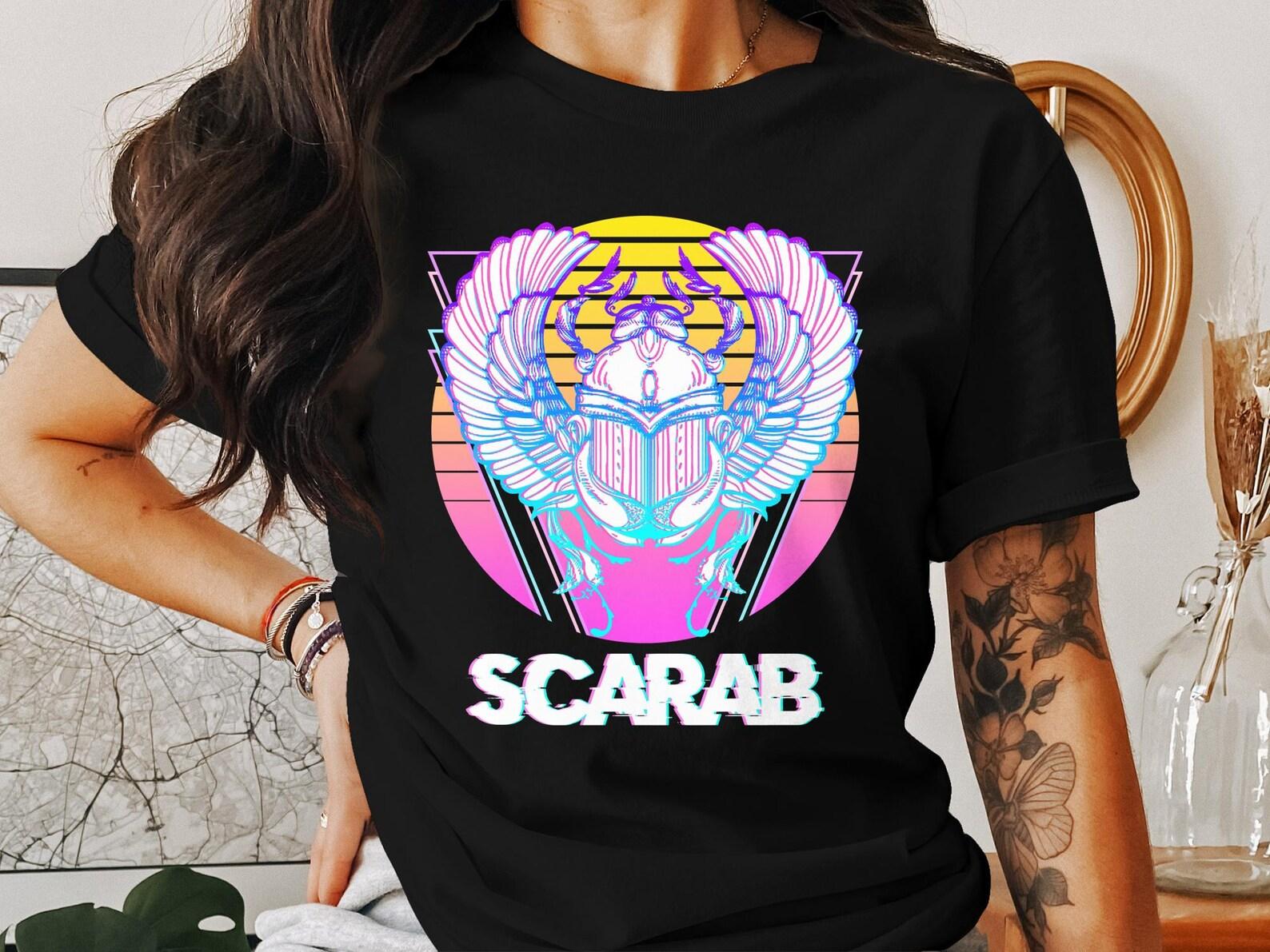 Egyptian Gods Scarab T-Shirt, Egyptian Mythology Deity Tee, Egypt Religion Graphic Tee, Vintage Retro Style T-Shirt S