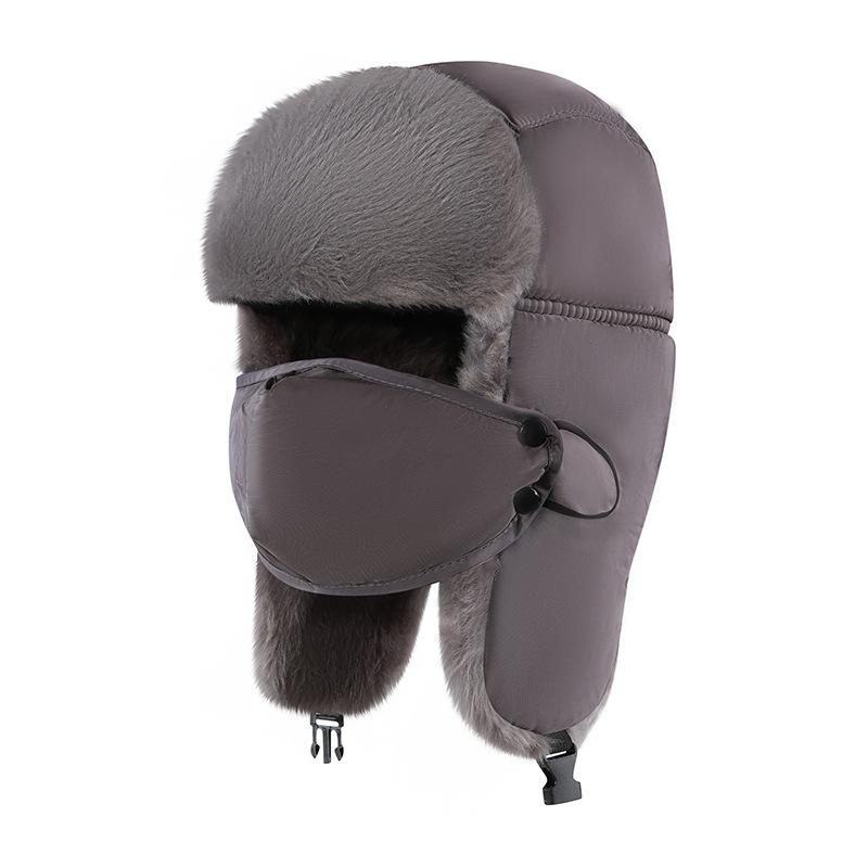 

Поставка головных уборов Утолщенная шапка Lei Feng для мужчин и женщин с масками Зимние полностью бархатные защитные наушники для лыж Водонепроницаемая термошапка серый