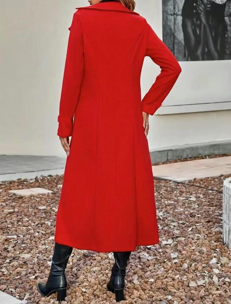 European-American Slimming Double-Breasted Mid-Length Wool Coat with Cinched Waist and Lapel 2025