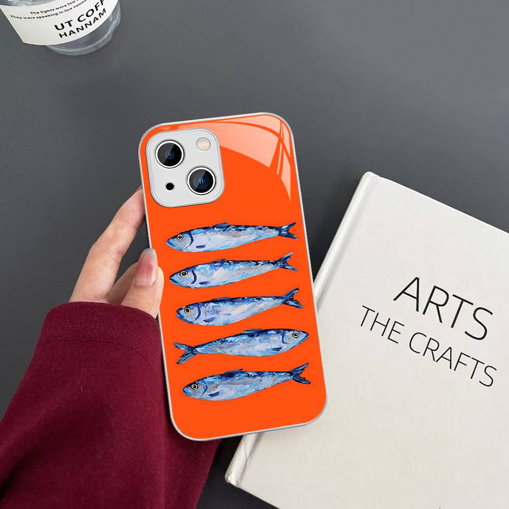 Sardinen Fisch Gehärtetes Glas Für Iphone 14 13 12 11 Pro Mini XS MAX 14Plus X XS XR Hülle