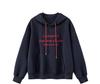 Anno letter embroidered hoodie women's winter hooded drawstring loose pullover top