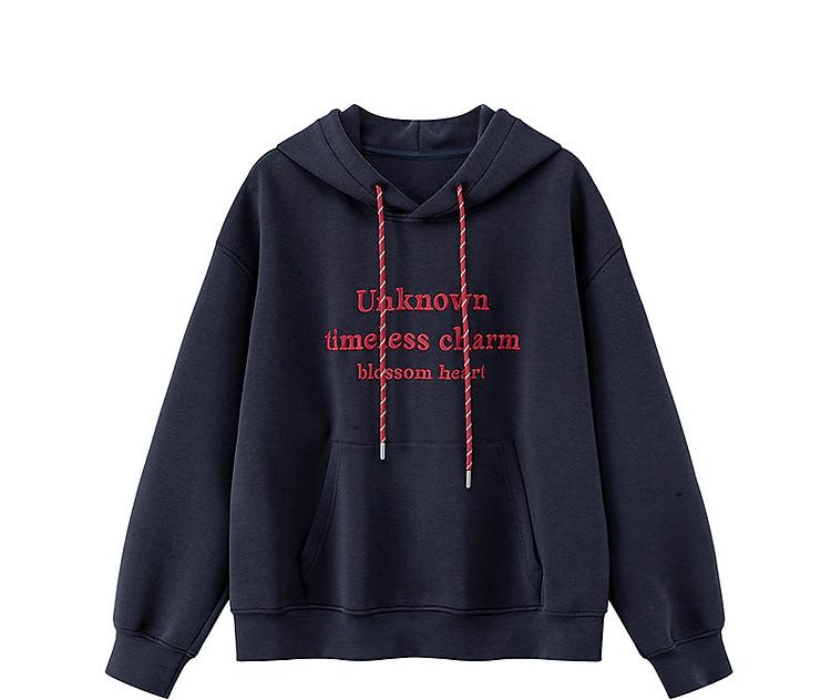 Anno letter embroidered hoodie women's winter hooded drawstring loose pullover top