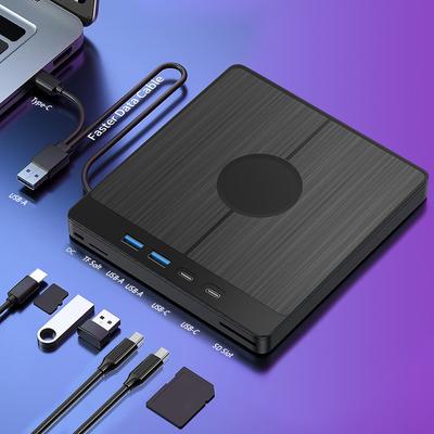 7 In 1 External CD/DVD Drive USB 3.0 DVD Player with 2 USB/Type-C Ports 1 TF/SD Card Slots Portable CD/DVD Burner for Laptop
