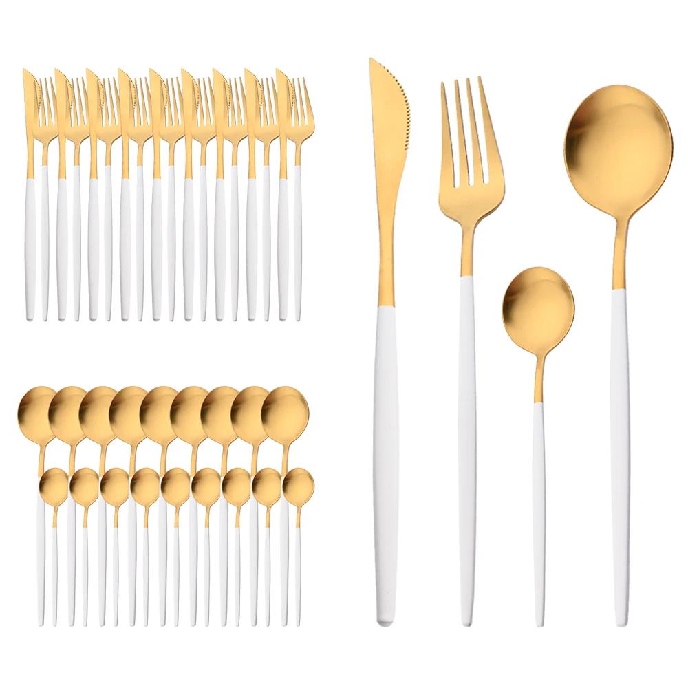 40Pcs Silver Matte Cutlery Set Knife Fork Coffee Spoon Dinnerware Set Stainless Steel Tableware Western Kitchen Flatware Set