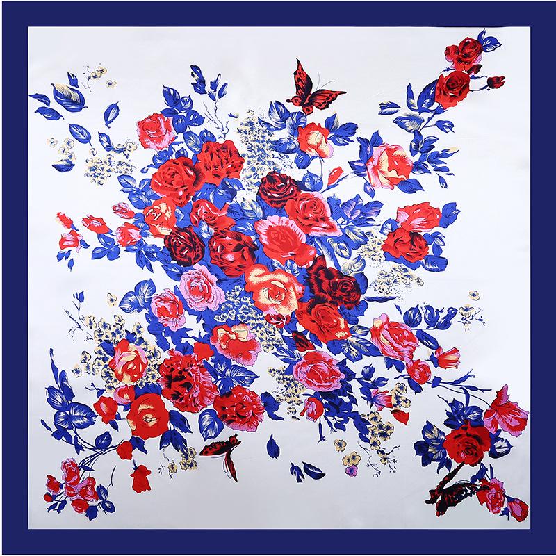 

Высококачественные роскошные шелковые шарфы, повязка на голову, шарфы, шейный шарф для женщин, шелковый шарф с цепочкой, женская декоративная шаль 90*90cm сапфировый