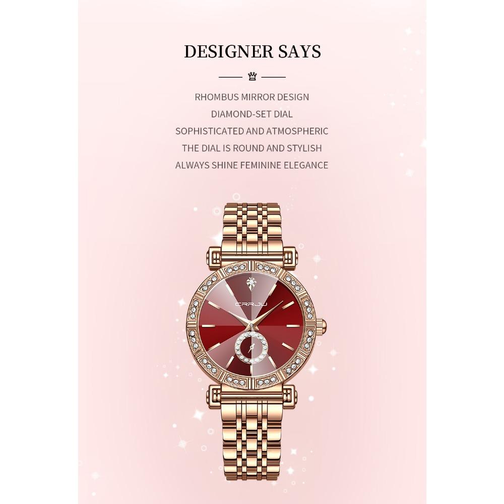 CRRJU Brand Luxury Fashion Original Ladies Watch Waterproof Ladies Watch Stainless Steel Diamond Watch Gift
