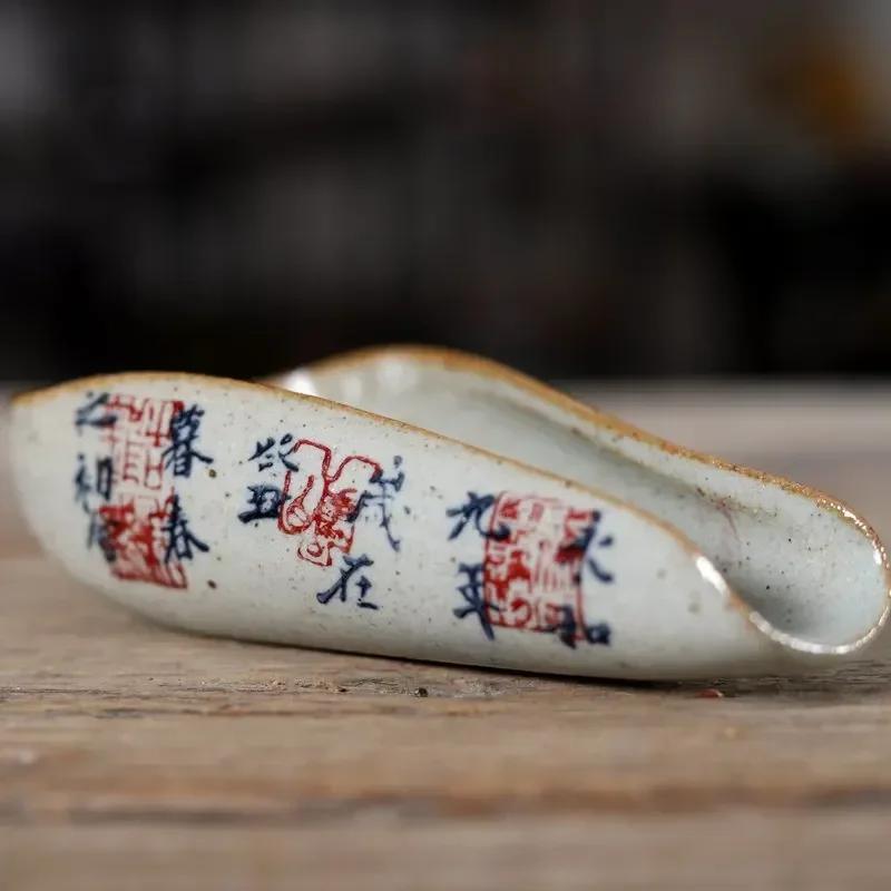 Chinese Style Calligraphy Tea Holder Tea Appreciation Plate Tea Dividing Spoon Hand - Painted Tea Scoop Tea Ceremony Tea Measure