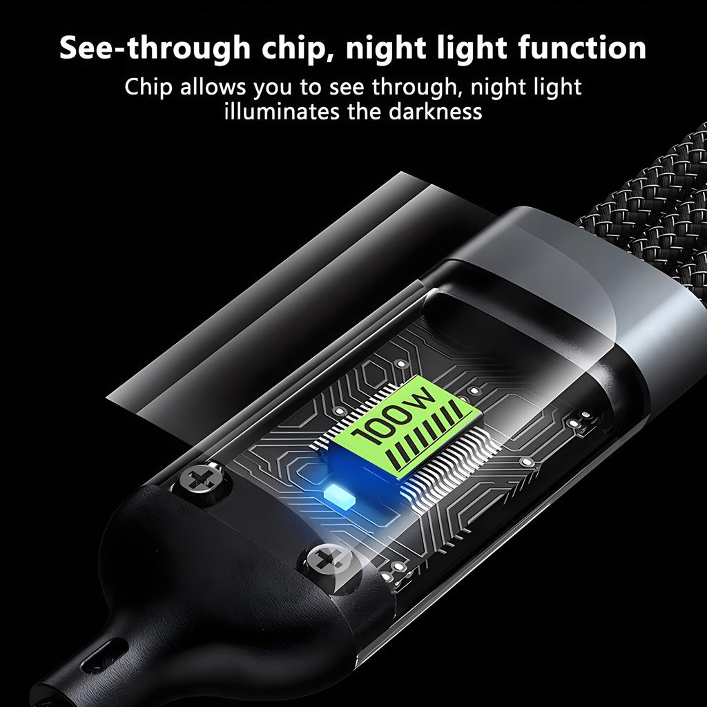 3-in-1 Charging Cable (100W) - Compatible with Lightning/Type-C/Micro USB, for iPhone, Samsung, Huawei, Xiaomi, Tablet