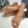 Fashion Summer New Rhinestone Slippers Women's Bow Thin Strap Combination Flat Small Sandals Open Toe Large Size Sandals