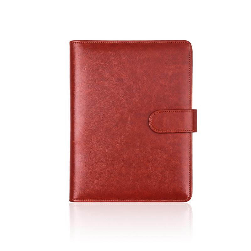 Red Leather A5 Business Loose-leaf Notebook with Card Holder