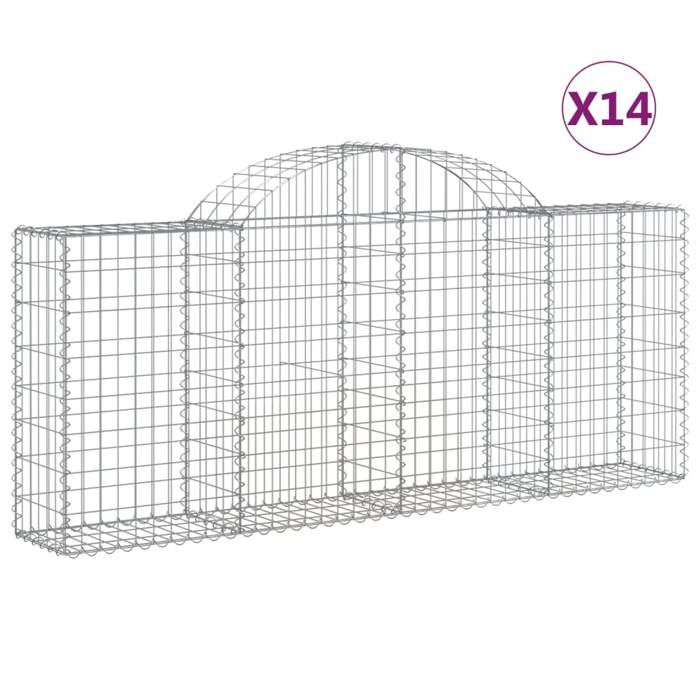 VidaXL Paniers à gabions arqués 14 pcs 200x30x80/100 cm Fer galvanisé, gabion, cage de gabion, panier de mur de gabion, mur 3146101