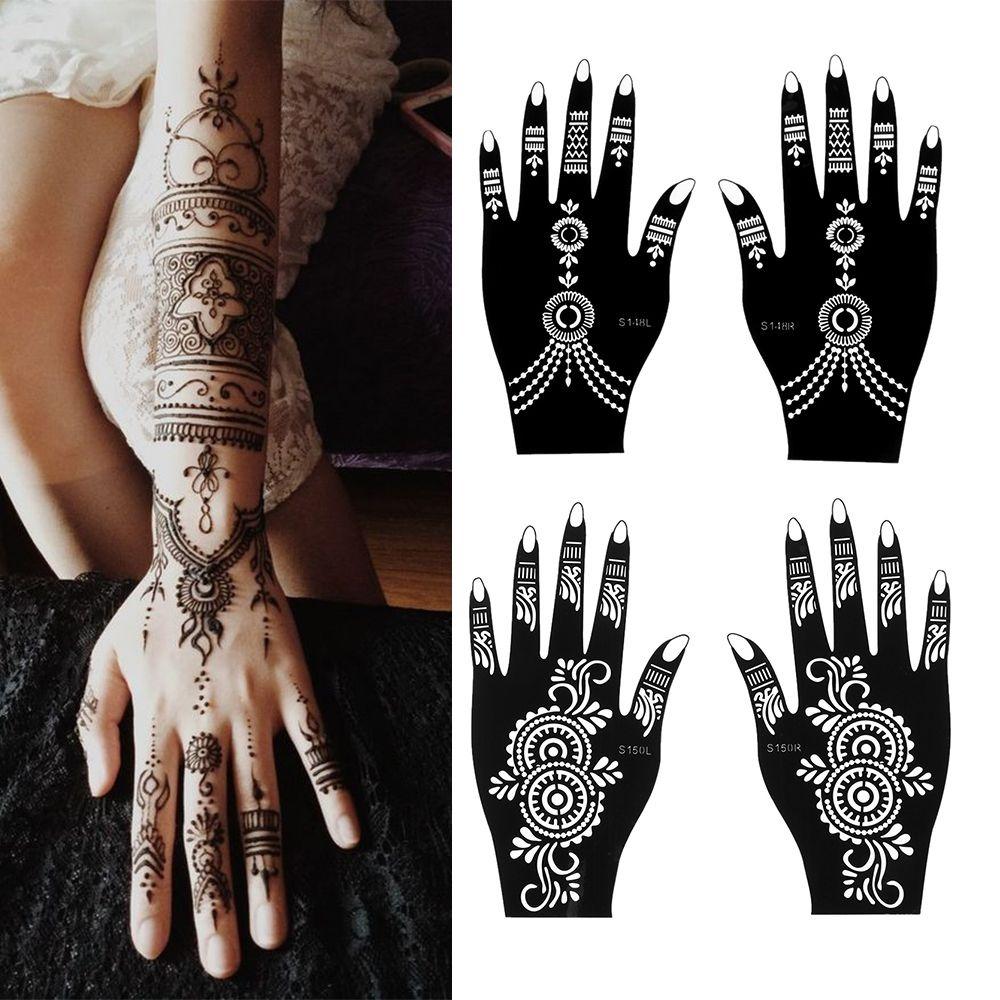 2PCS Henna Tattoo Stencils Flower Tattoo Template Temporary Hand Decal for Women DIY Body Art Henna Template Tattoos