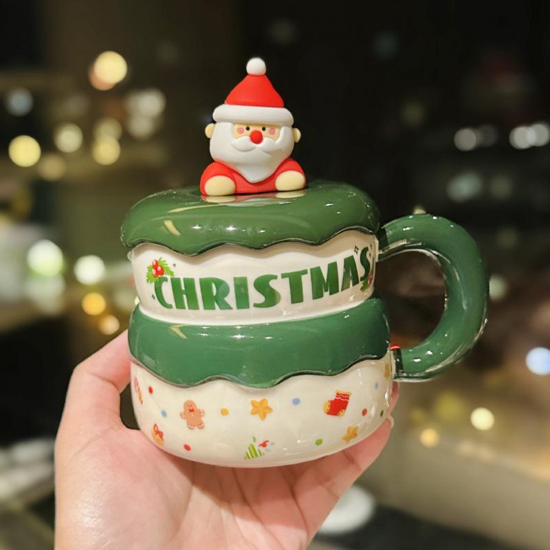 Cartoon Santa Claus Mug with Lid Good Looking Household Ceramic Water Cup Christmas Gift Souvenir