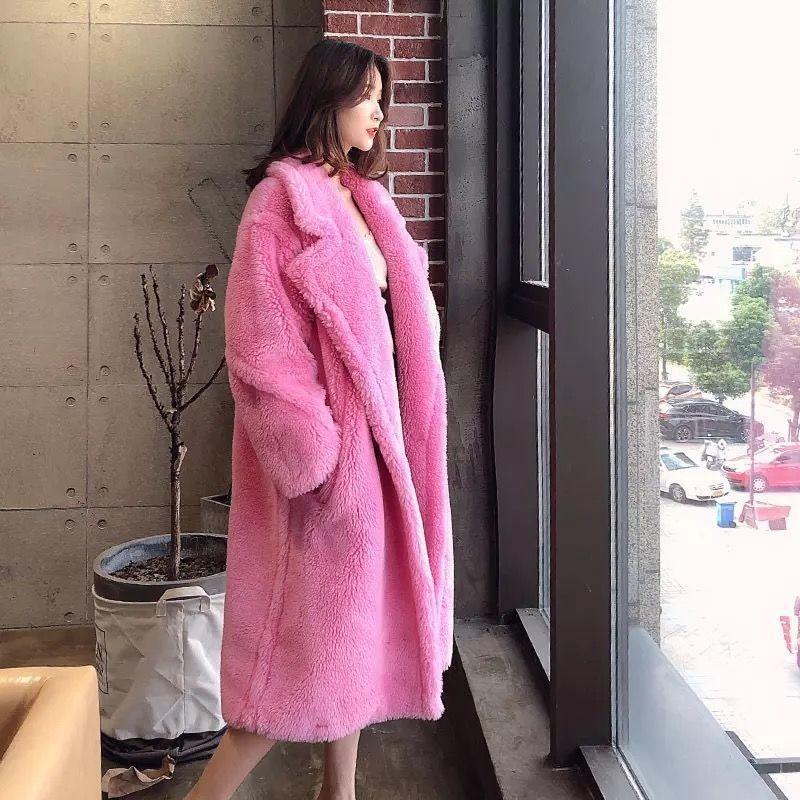 Teddy bear coat women's long thickened imitation lamb wool plush coat imitation sheep shearing cotton clothing winter loose