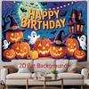 One Halloween-themed birthday backdrop - featuring a grotesque witch hat pumpkin lanterns and a haunted house designzyc