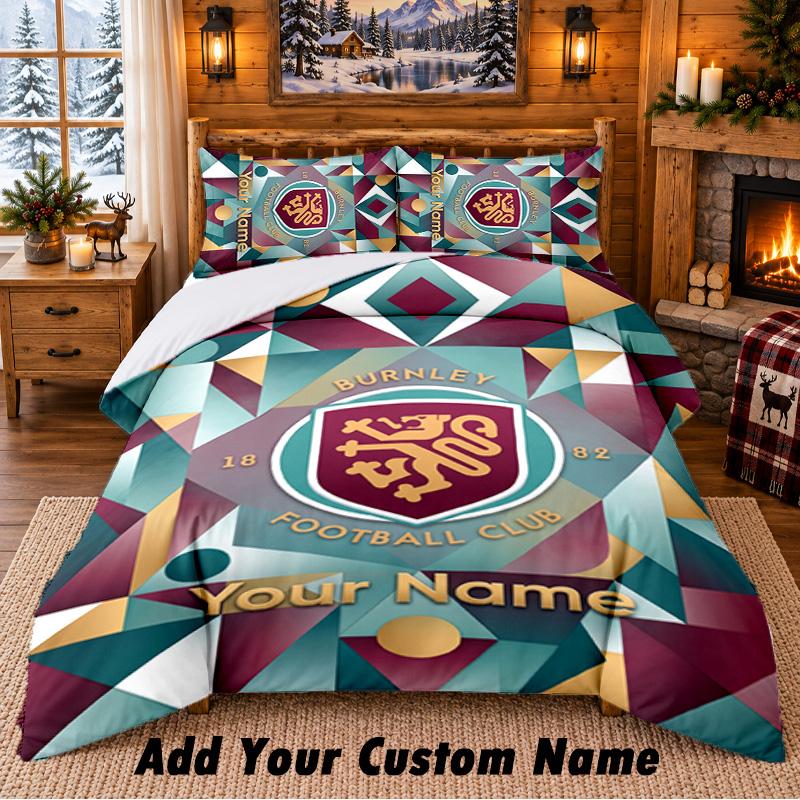 Burnley Football Pattern Bedding 3Pcs Set Custom Name, Bed Sheet And Pillowcases For Home Bedroom