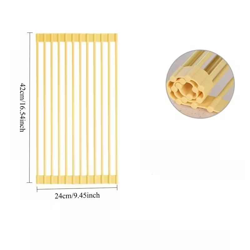 

Foldable Dish Drainer With Full-Coverage Bowl Plate Tray Storage Sink Countertop Rack Cream-Coloured Roll-Up Draining Basket