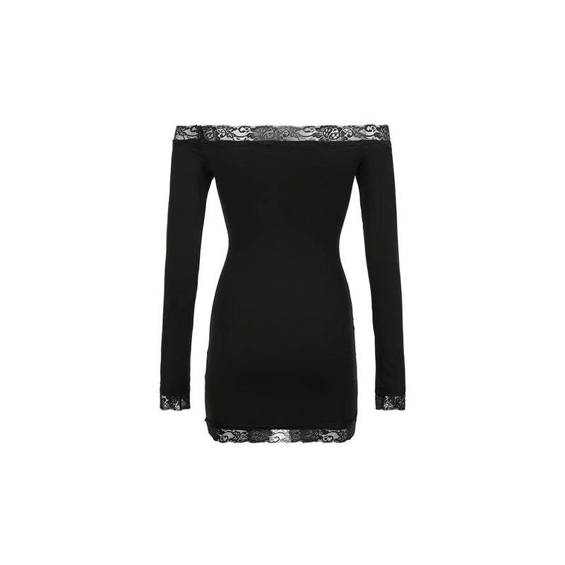 

Lace Patchwork One Neck Strapless Dress Lace Patchwork off-Neck Dress Black M