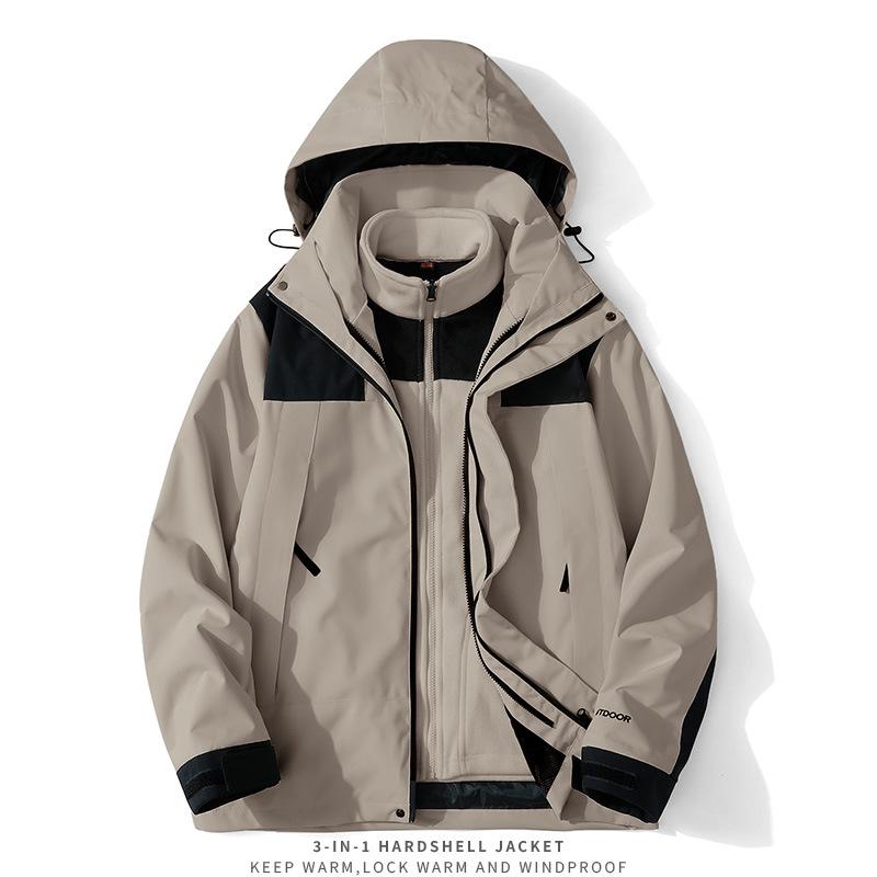 Unisex 3-in-1 Waterproof Windbreaker Jacket, Detachable Fleece-Lined Set, Thickened for Mountaineering, Couple Style