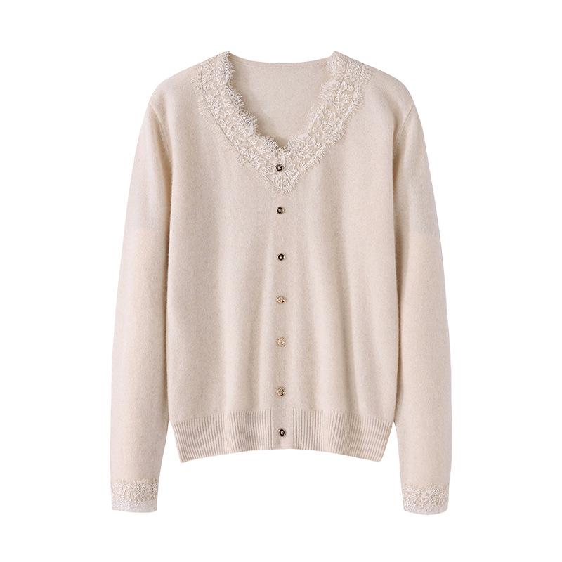 Lekasha Women's Cashmere Knitted Lace Sweater with Loose Elegant Collar