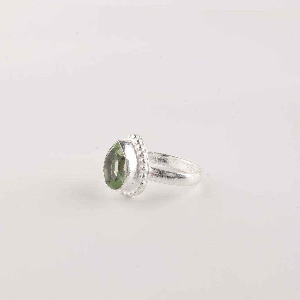 Natural Green Amethyst Gemstone 925 Sterling Silver Handcrafted Women Jewelry Designer Wedding Ring RR-77-14