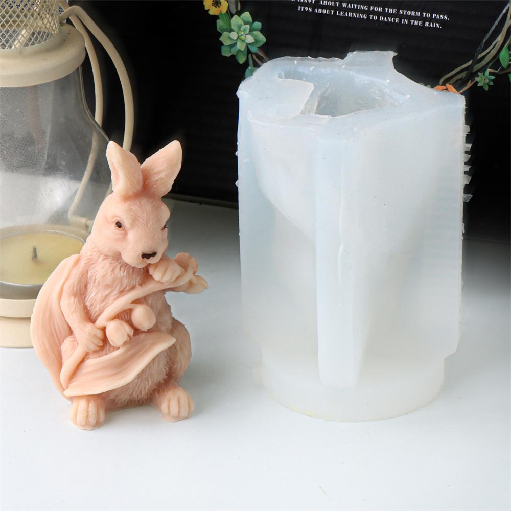 3D Flower Rabbit Candle Silicone Mold DIY Soap Resin Plaster Animal Making Tool Easter Bunnies Shape Cake Decorating Mould