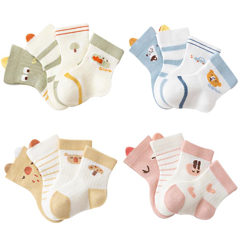4 Pairs Baby Socks Cartoon Cool Summer Breathable Children's Socks Mesh Cotton Socks For Newborns