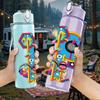 1PC Colorful Robot Block Art 750ml Color Plastic Sports Water Bottle Leakproof Flip Straw Lid Suitable for Sports Office Home Use