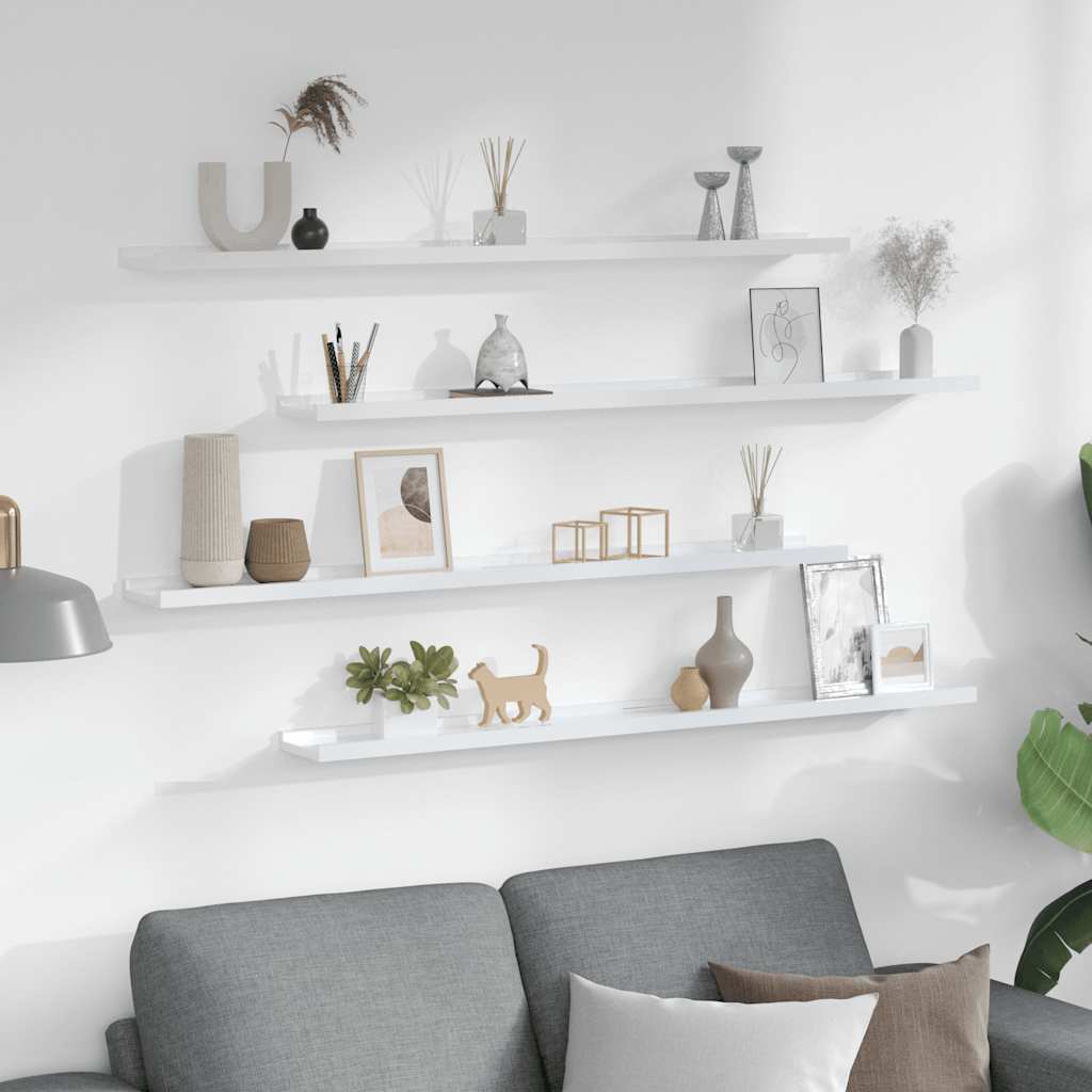 Wall Shelves 4 pcs High Gloss White 100 x 9 x 3 cm