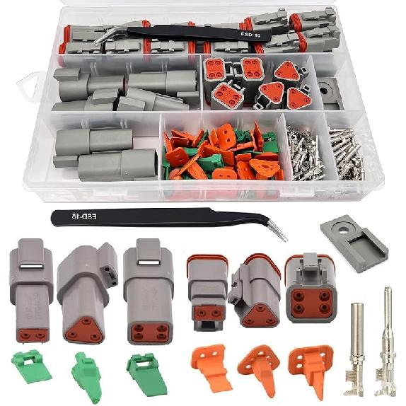 2-Pin Deutsch Stecker-Kit 10 Sätze, Graues DT Stecker-Kit, 2-Pin Wasserdichte Drahtverbinder für die Automobilindustrie, Elektrischer Steckverbinder-Kit mit 16# gestanzt