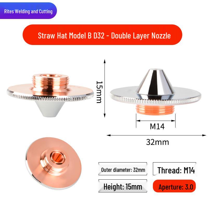 Laser Cutting Machine Copper Nozzle - Grass Cap Style, Single/Double Layer, D32 Cutting Head Accessory