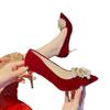 Hochzeitsschuhe für Frauen, Bräute, Brautjungfern, Kristallschuhe, Rotes Hochzeitskleid, Feine Absätze, Strasssteine, Damen-High Heels
