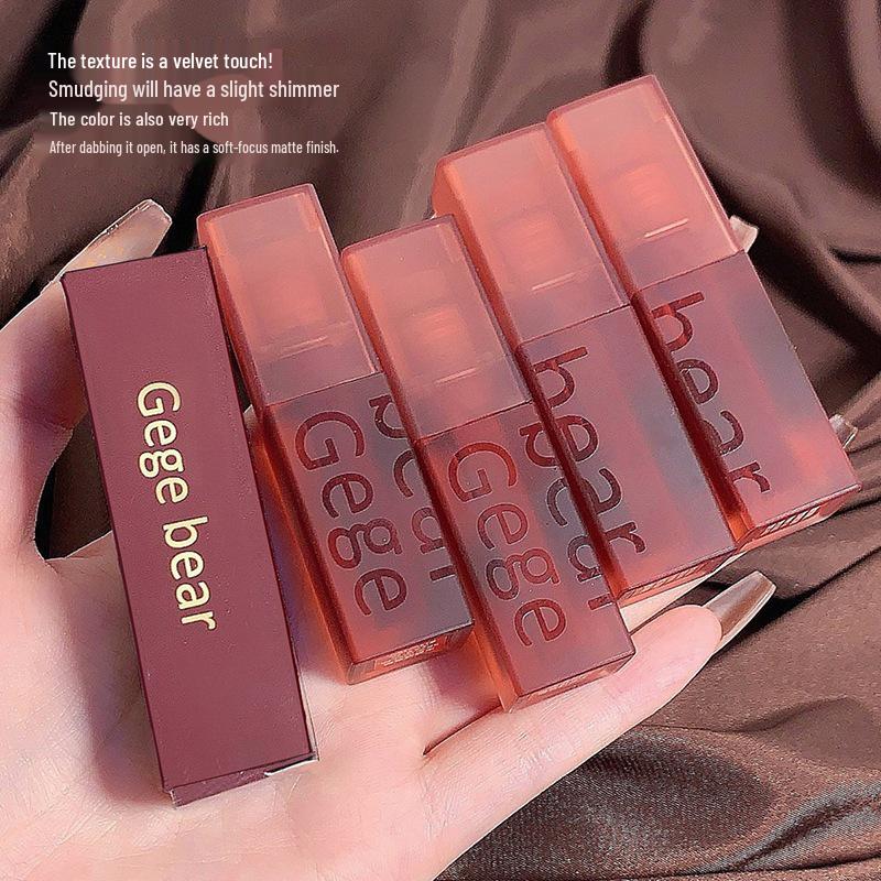 Gēgē Little Bear Velvet Matte Lip Glaze - Silk Velvet, Natural Brightening Lipstick for Students