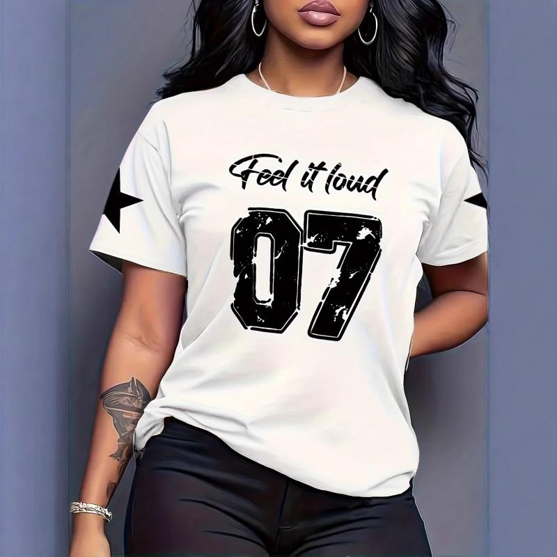 Comfortable Loose Fit Cotton Blend Crew Neck Short Sleeve Tee With 3D Print Design Women 2025