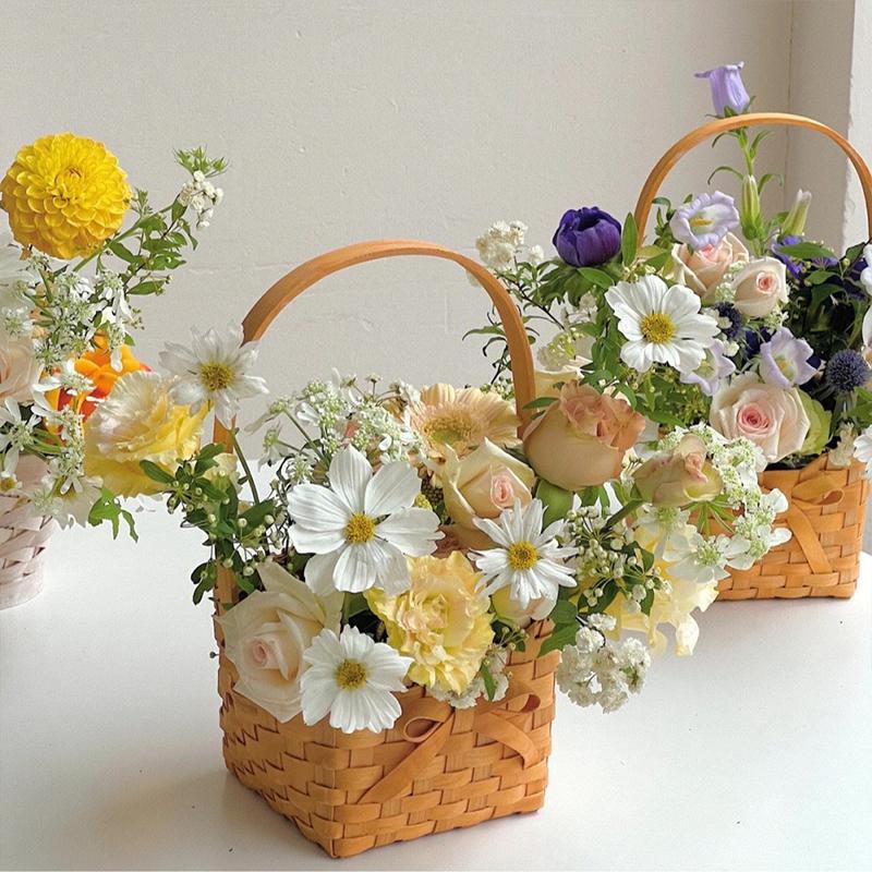 1PCS Flower Basket Gift Basket Braided Home Decor Butterfly Bow Basket Mother's Day Rattan Eco-friendly 16.5x12x27cm