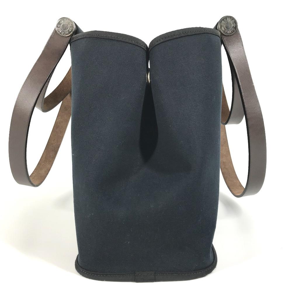 HERMES Kabak Elan PM Shoulder Bag Tote Bag Leather/Canvas Dark navy