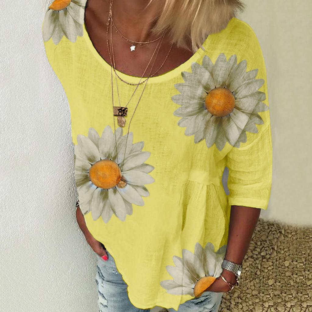 

Женская повседневная свободная туника больших размеров с принтом подсолнечника, рубашка, блузка, топы XL жёлтый