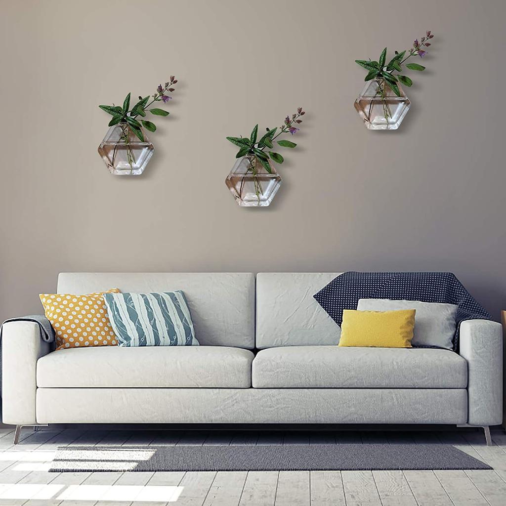 Vaso de flores de vidro de parede 4 peças decoração de casa vaso hidropônico de parede hexagonal recipiente para plantas endro